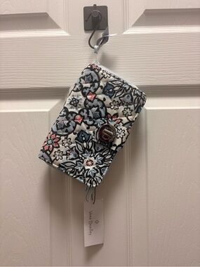 Vera Bradley Quilted Floral Wristlet in White, Blue & Black